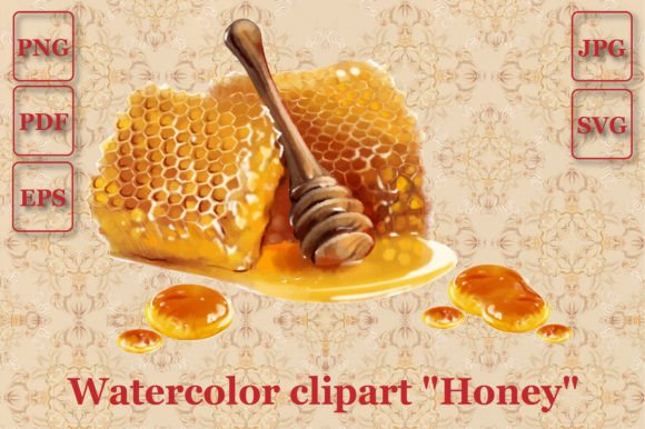 A Honey Spoon and Honeycomb Watercolor Graphic for Warm Branding
