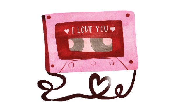 A Romantic Cassette Tape Watercolor Graphic for Valentine's Day Crafts