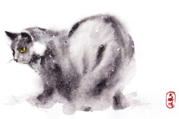 A Watercolor Black Cat: Graphics for Elegant Crafting