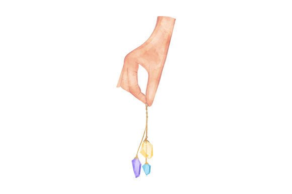 A Watercolor Hand Holding Crystal Pendulums for Crafts & Creative Design