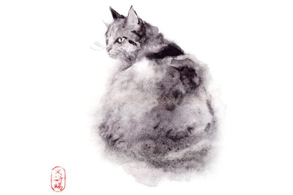 Evaluating a Wet Watercolor Cat Graphic for Client Projects