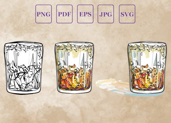 Glass with Whiskey Vector Graphics for Illustrations