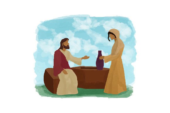 Jesus Christ and the Samaritan Woman: Watercolor Crafts