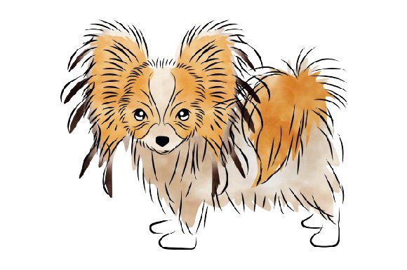 Papillon Dog Pen & Watercolor Sketch for Crafts & Branding