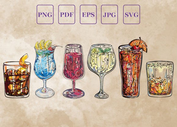 Reviewing Cocktail Glass Watercolor Graphics for a Real Client