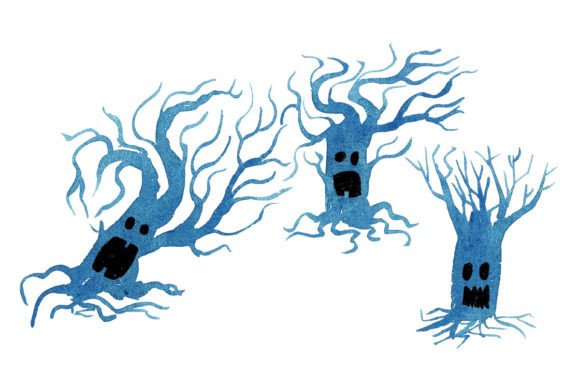 Watercolor Halloween Tree Graphics for Seasonal Crafting